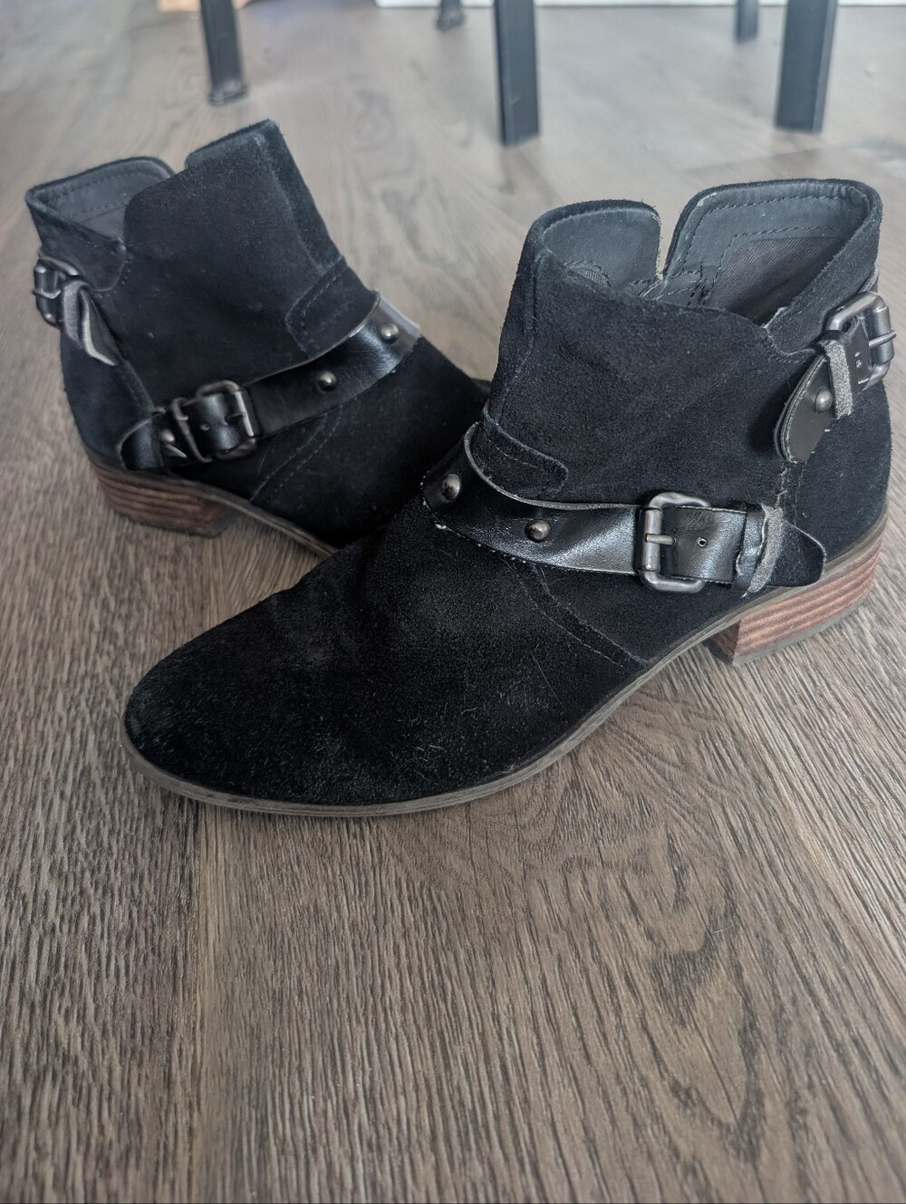 Black Suede Ankle Booties with Buckle Strap